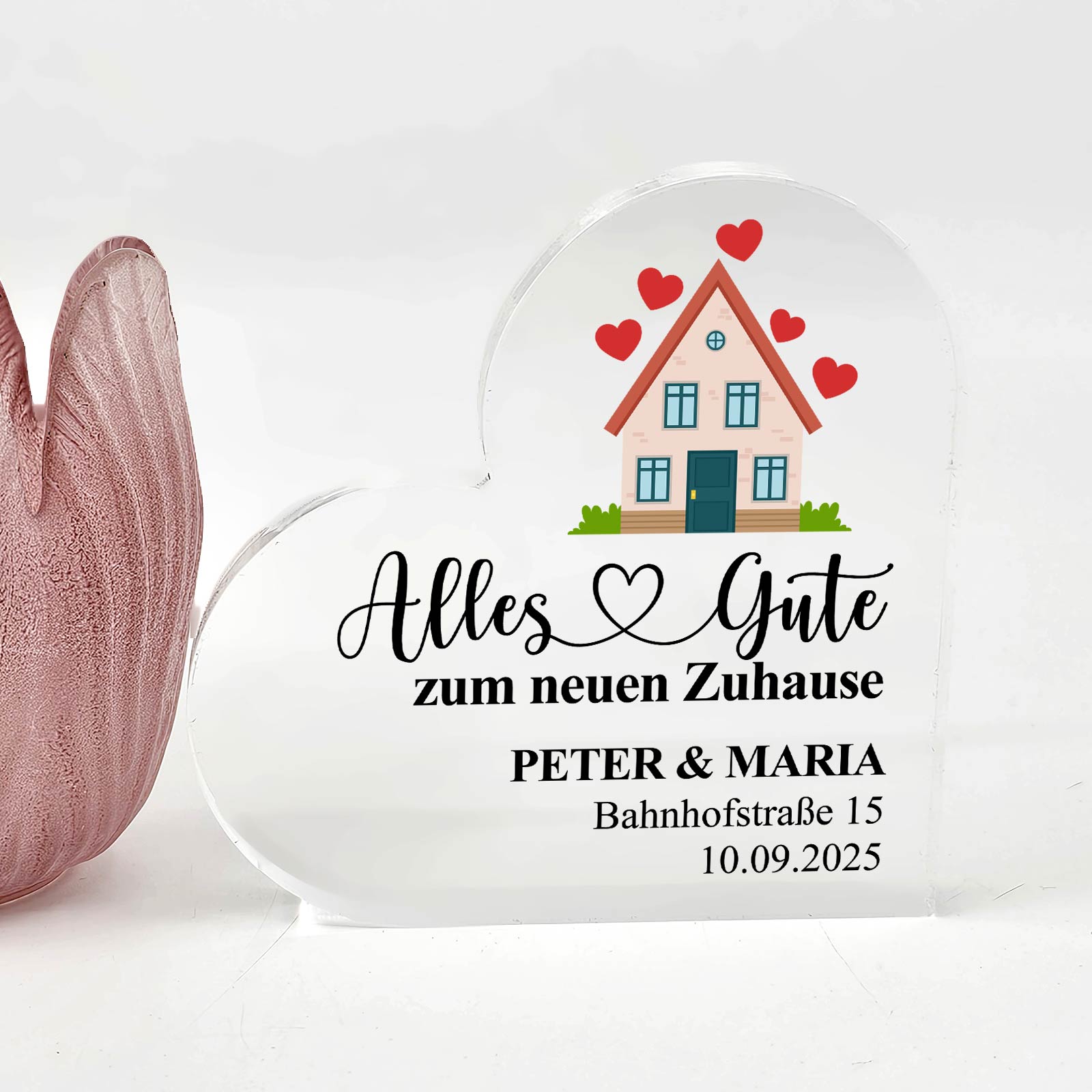 Alles Gute zum neuen Zuhause - Herz aus Plexiglas