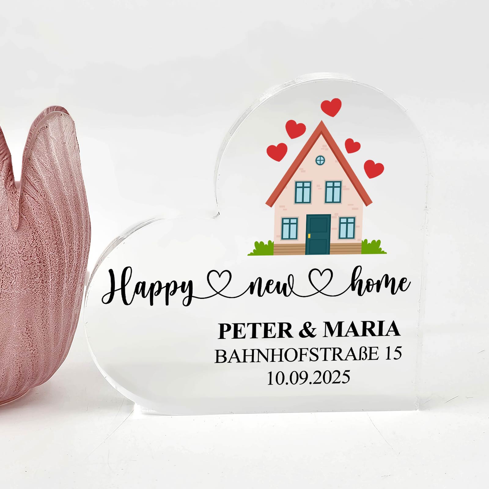 Happy new Home - Herz aus Plexiglas
