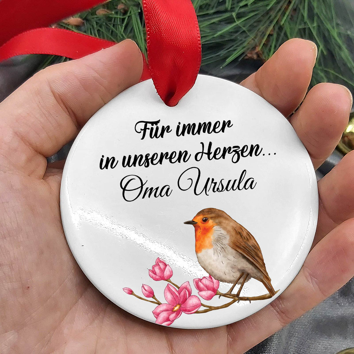 Für immer in unseren Herzen - Weihnachtskugel aus Keramik