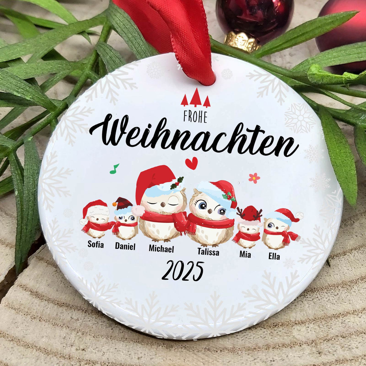 Keramik Weihnachtsdeko mit niedlicher Vogelfamilie