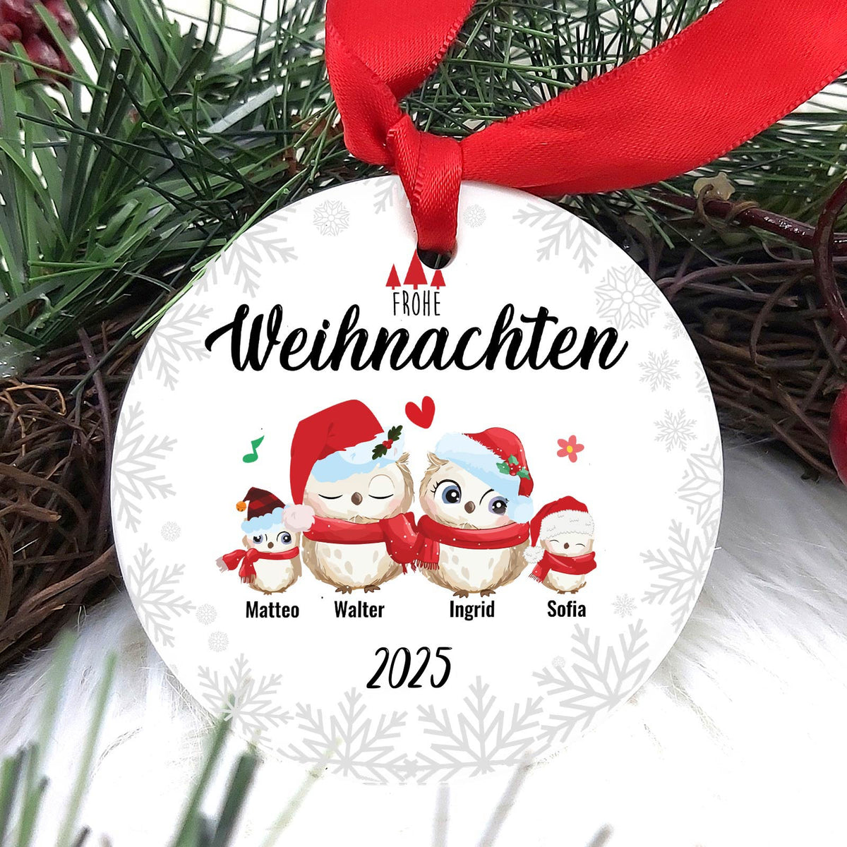 Keramik Weihnachtsdeko mit niedlicher Vogelfamilie