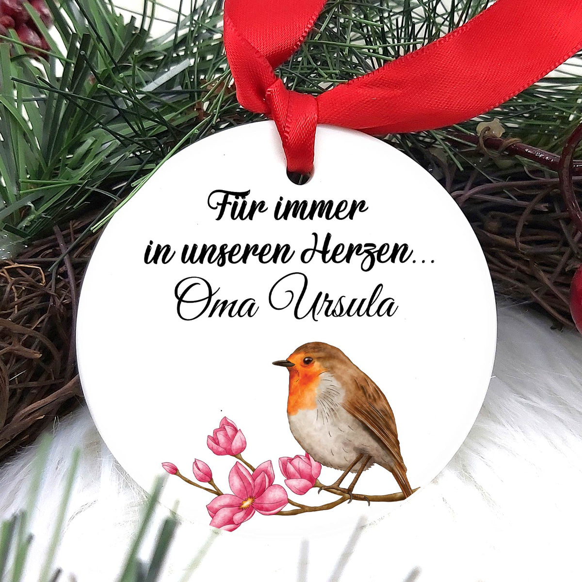 Für immer in unseren Herzen - Weihnachtskugel aus Keramik