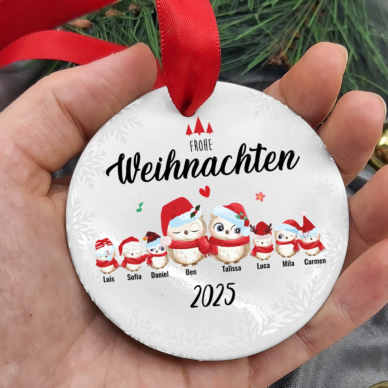 Keramik Weihnachtsdeko mit niedlicher Vogelfamilie