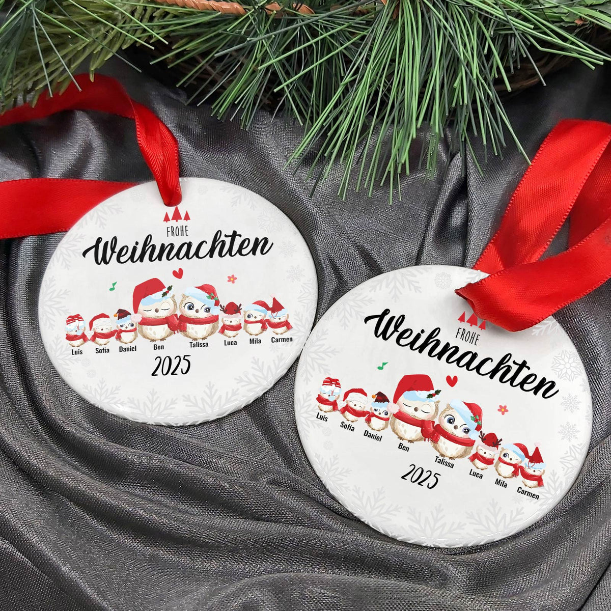 Keramik Weihnachtsdeko mit niedlicher Vogelfamilie