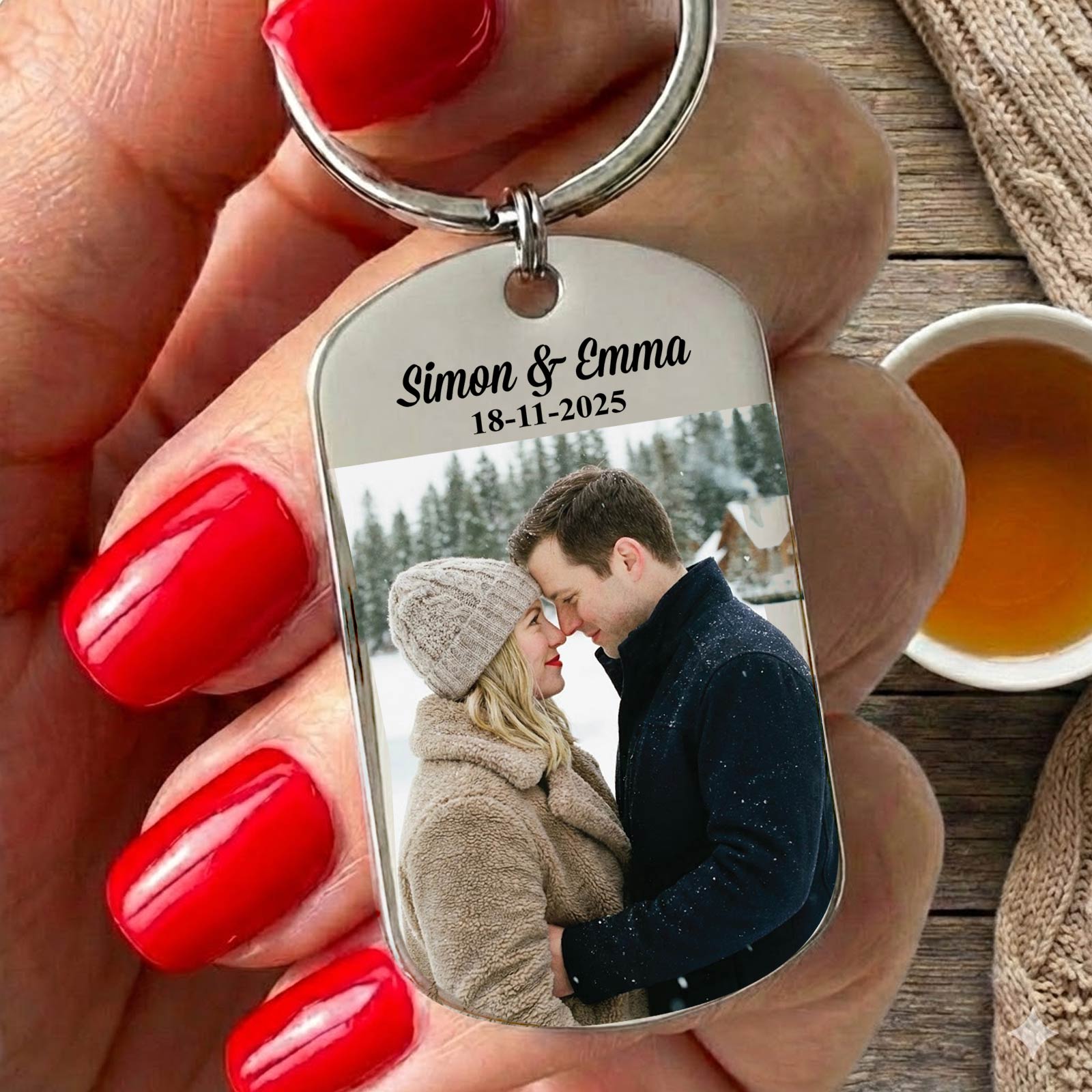 Fotoschlüsselanhänger mit Namen und Datum