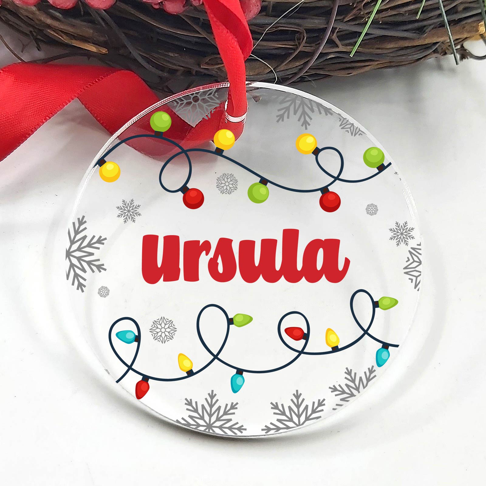 Weihnachtsdeko mit Lichterdesign und Namensgravur