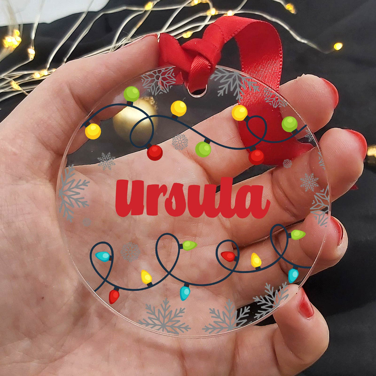 Weihnachtsdeko mit Lichterdesign und Namensgravur