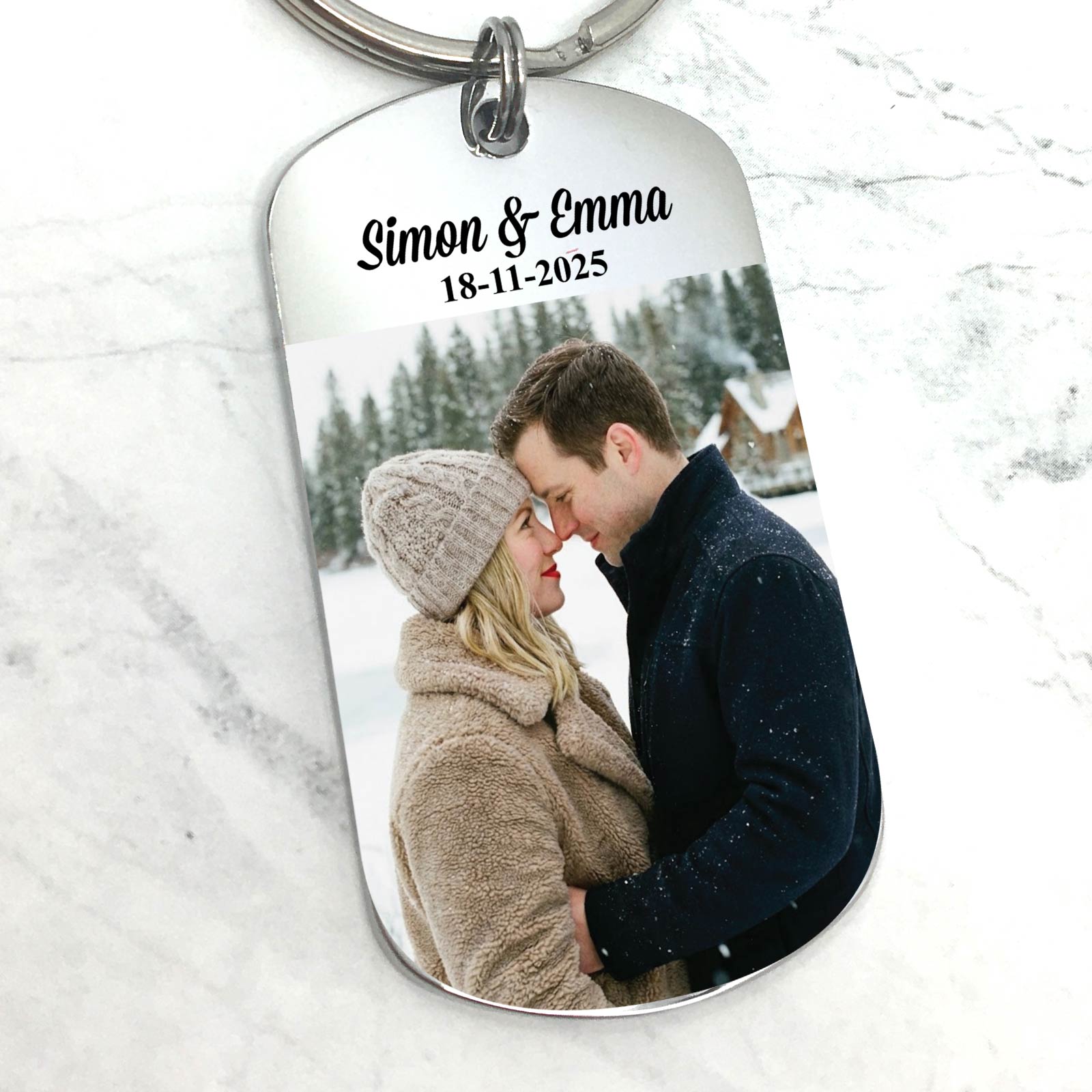 Fotoschlüsselanhänger mit Namen und Datum